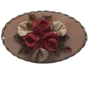 Vintage Brooch Soviet Bijouterie Floral Raised Roses and Flowers Silver Colored
